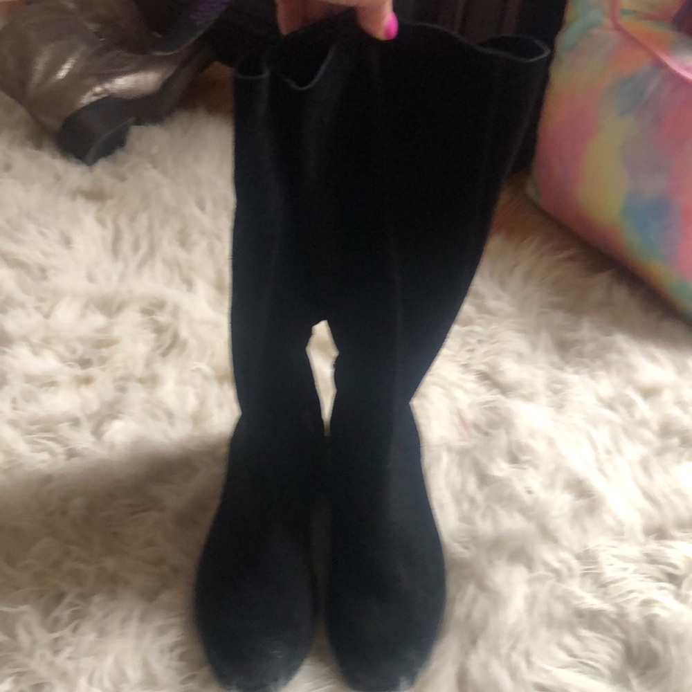 Knee high boots, black suede genuine leather
